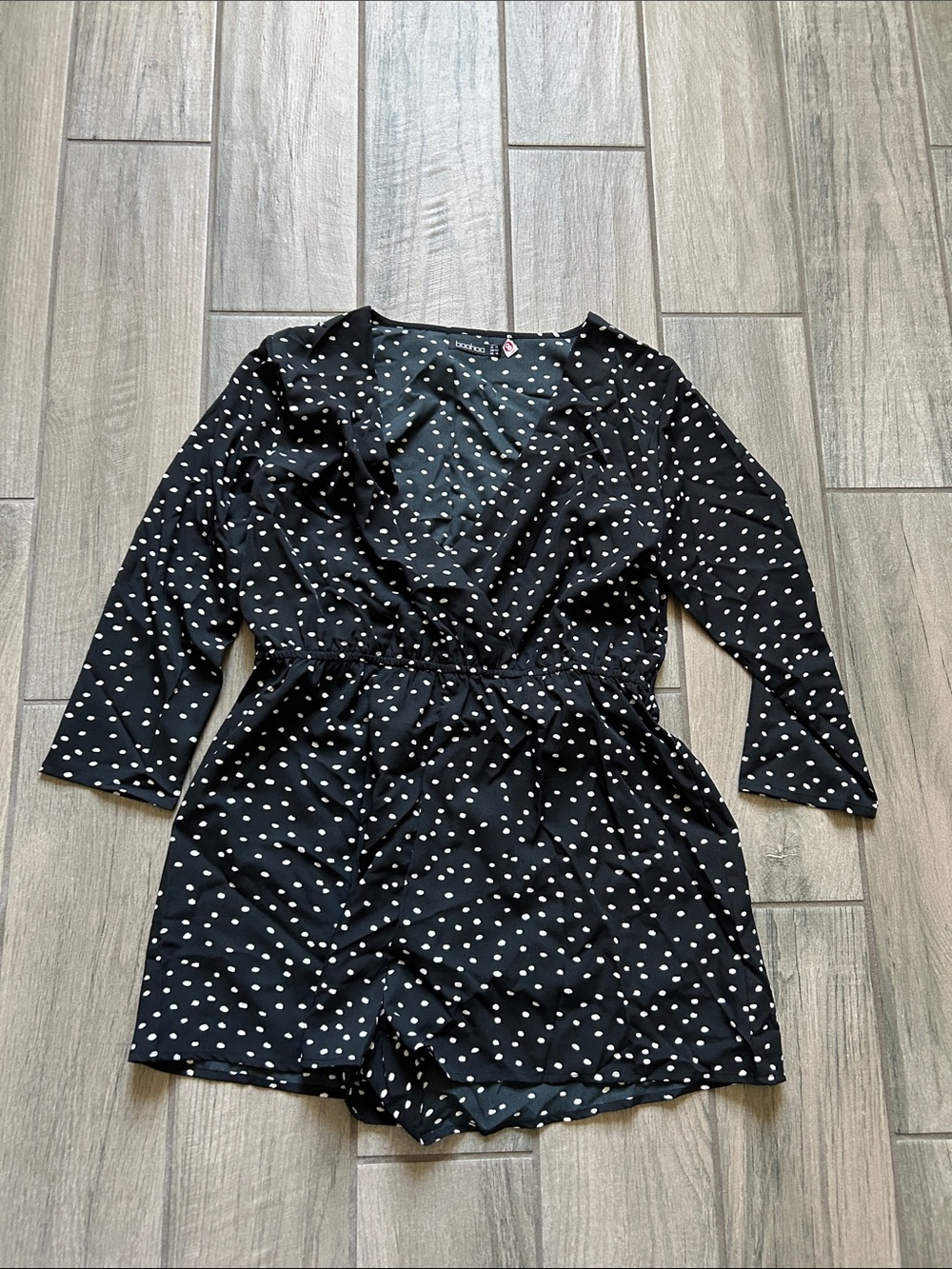 Boohoo Black and White Polka Dot Long Sleeve Romper